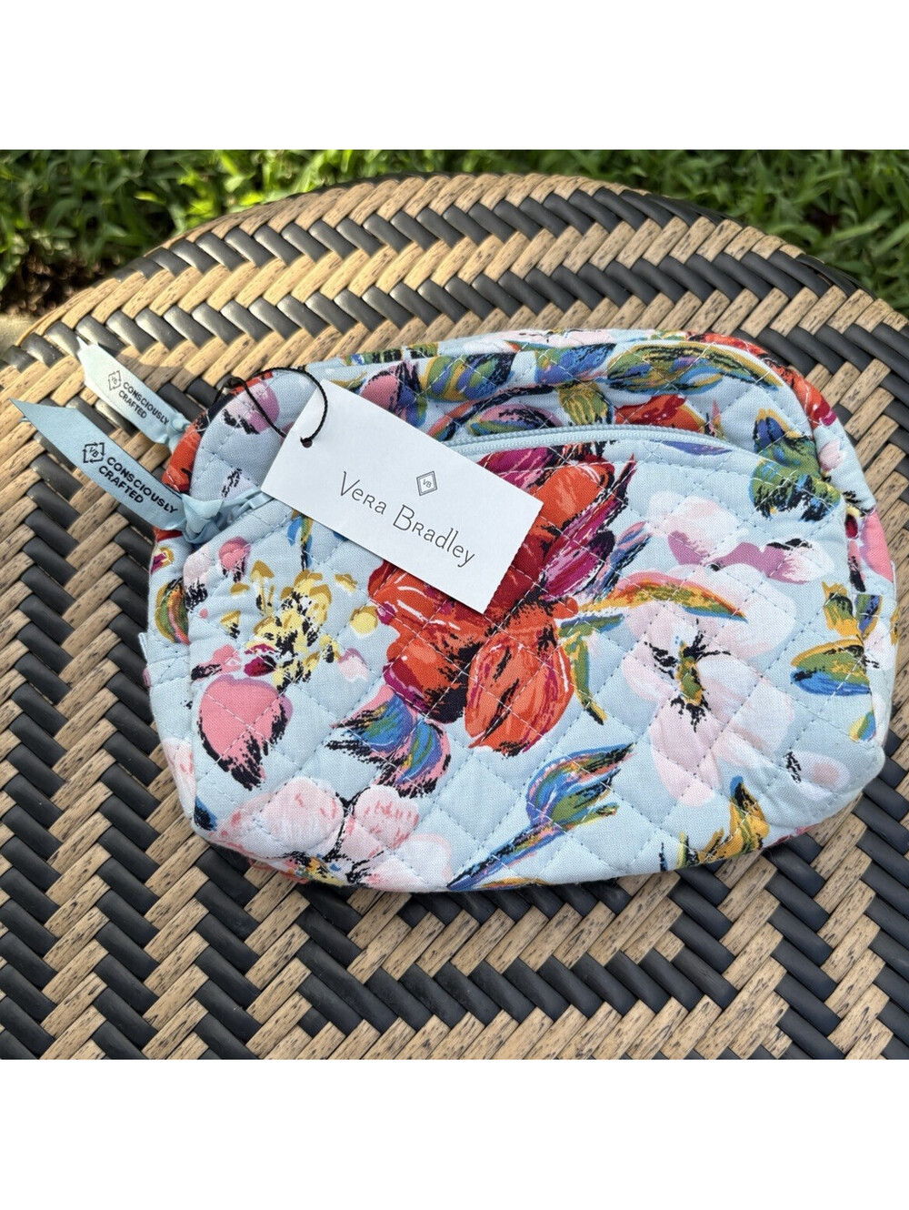 Vera Bradley Quilted Floral Zip Lined Fabric Makeup Bag Multicolor 8x5"